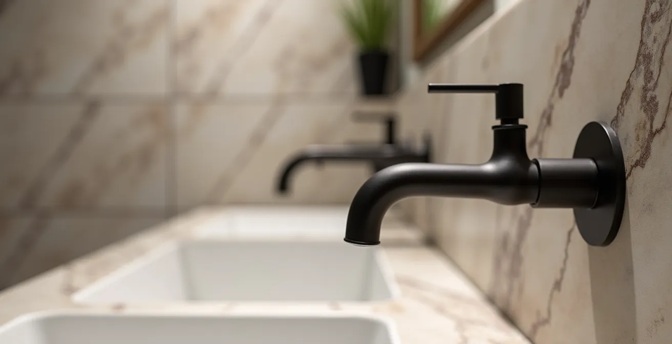 Bagno moderno con maniglioni di design integrati come elementi decorativi