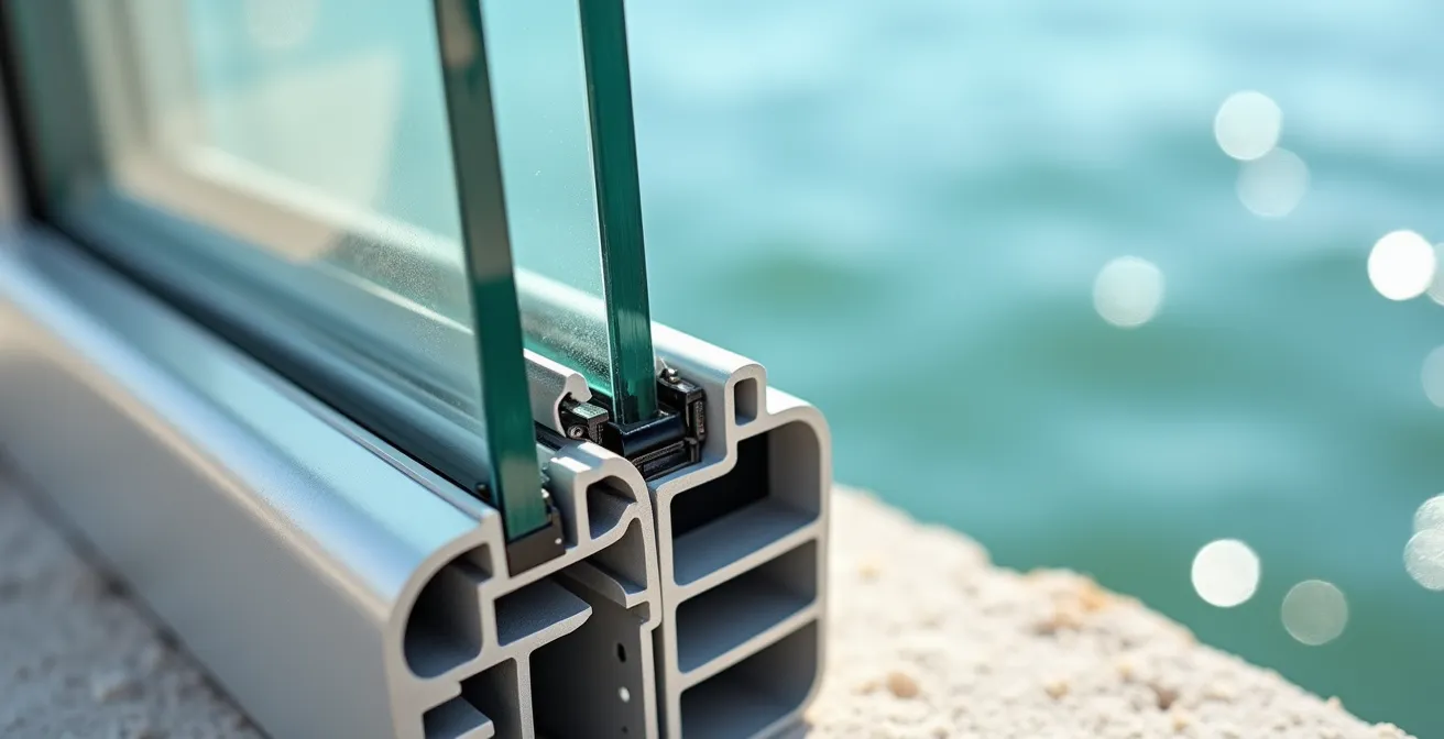 Finestre in alluminio anodizzato e PVC resistenti alla salsedine in casa al mare