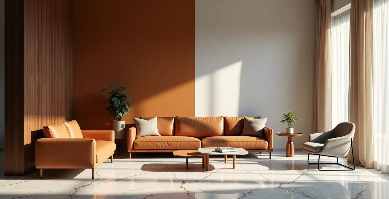 Confronto visivo tra pezzi iconici Cassina e B&B Italia in un salotto contemporaneo