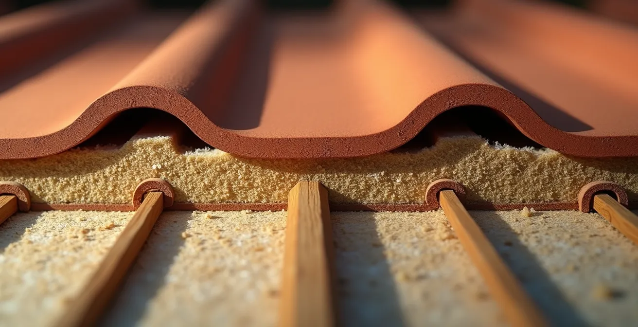 Sezione tecnica di un tetto che mostra la differenza tra sistema ventilato e tradizionale con flussi d'aria visibili