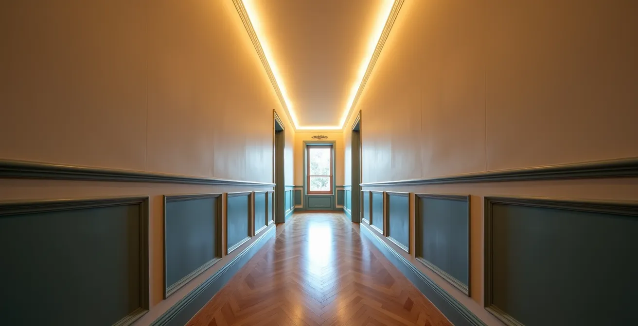 Corridoio italiano trasformato con tecniche di pittura prospettica