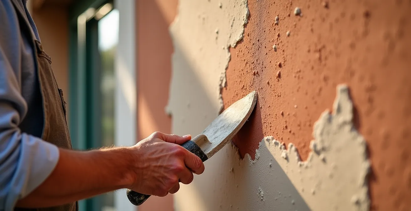 Sezione di muro con intonaco traspirante che mostra il passaggio del vapore