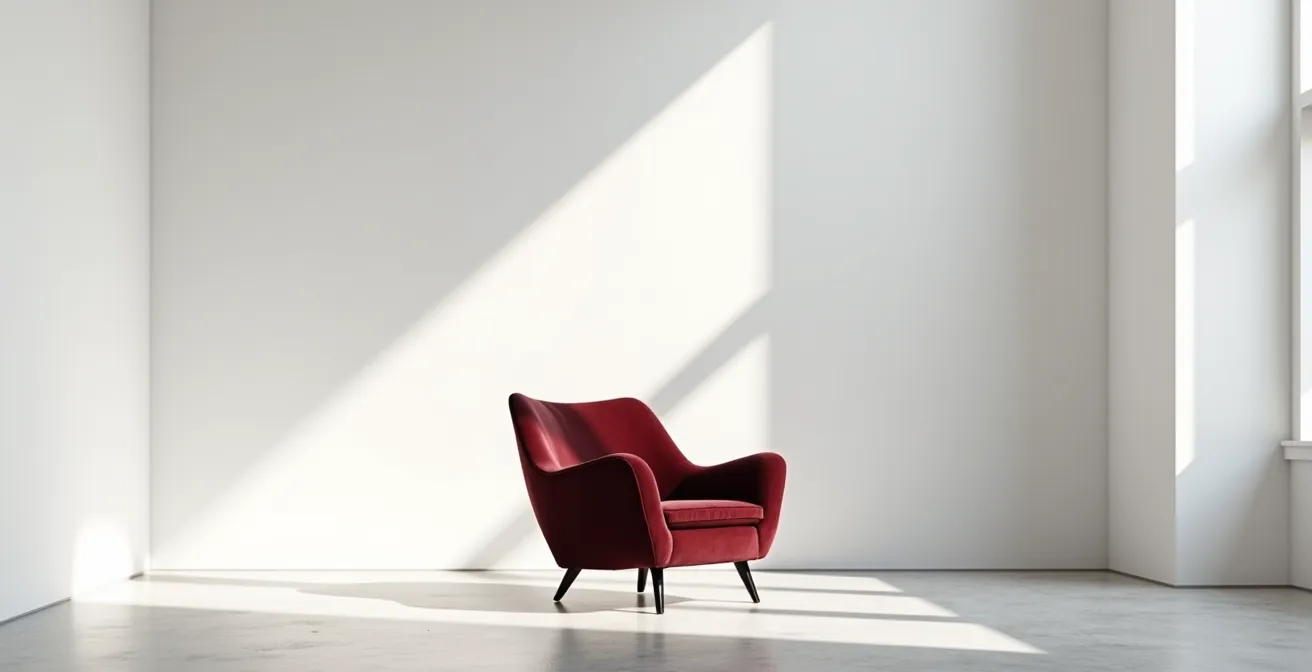 Poltrona Lady di Zanuso in ambiente minimalista con pareti bianche