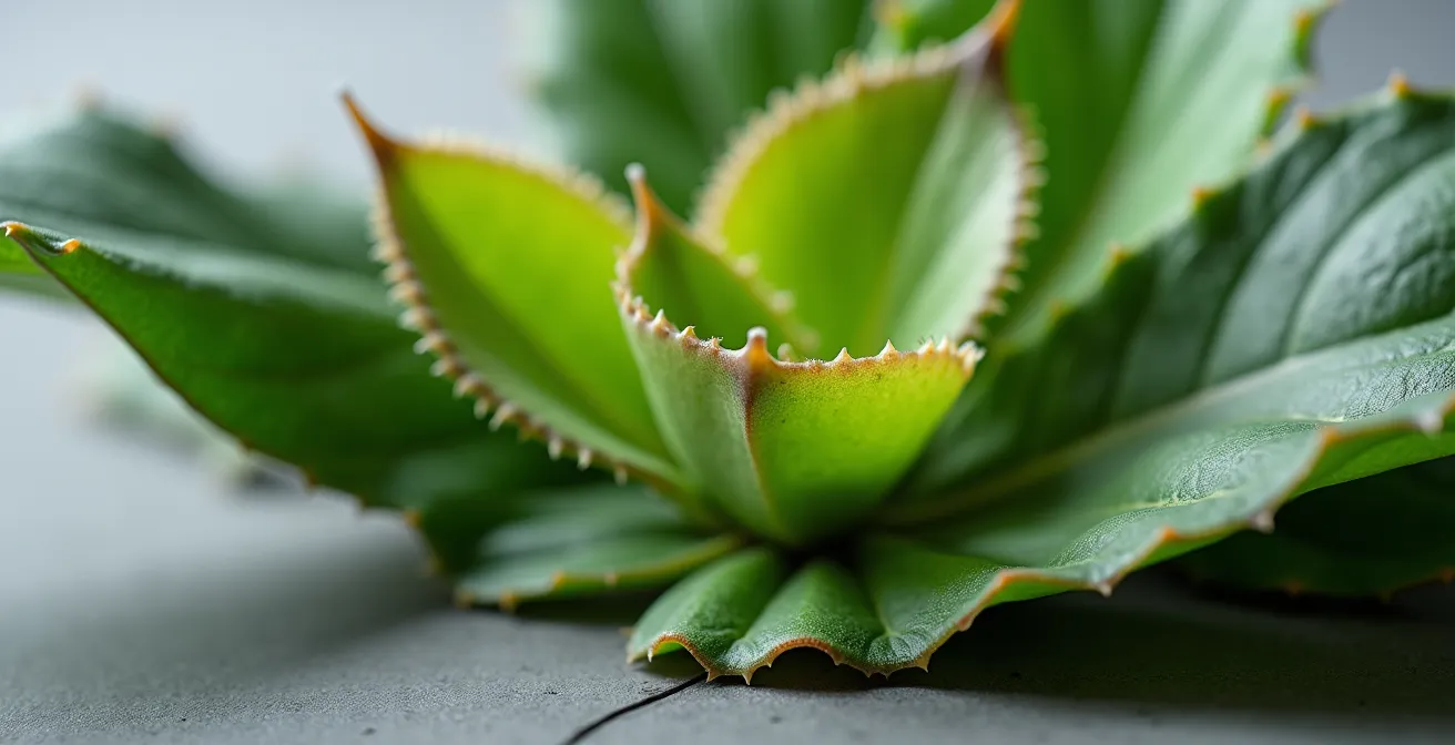Dettagli ravvicinati di foglie che mostrano i segnali di disidratazione nelle piante da interno