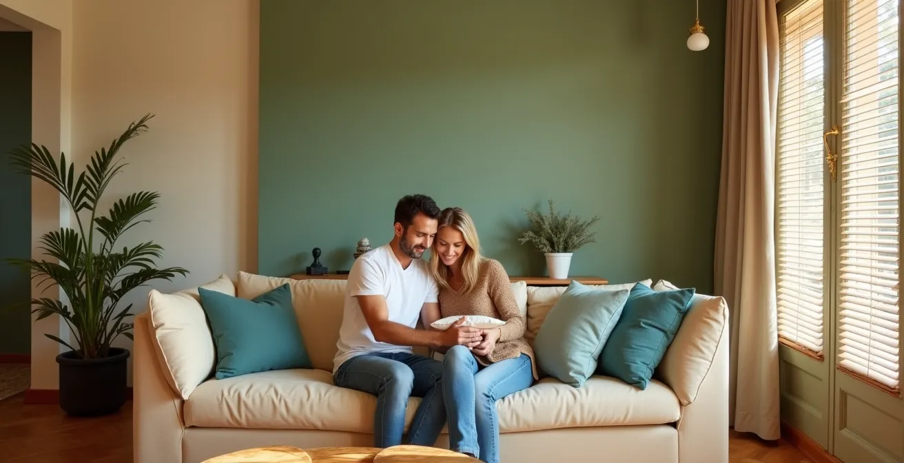 Soggiorno italiano con applicazione della regola 60-30-10 per i colori