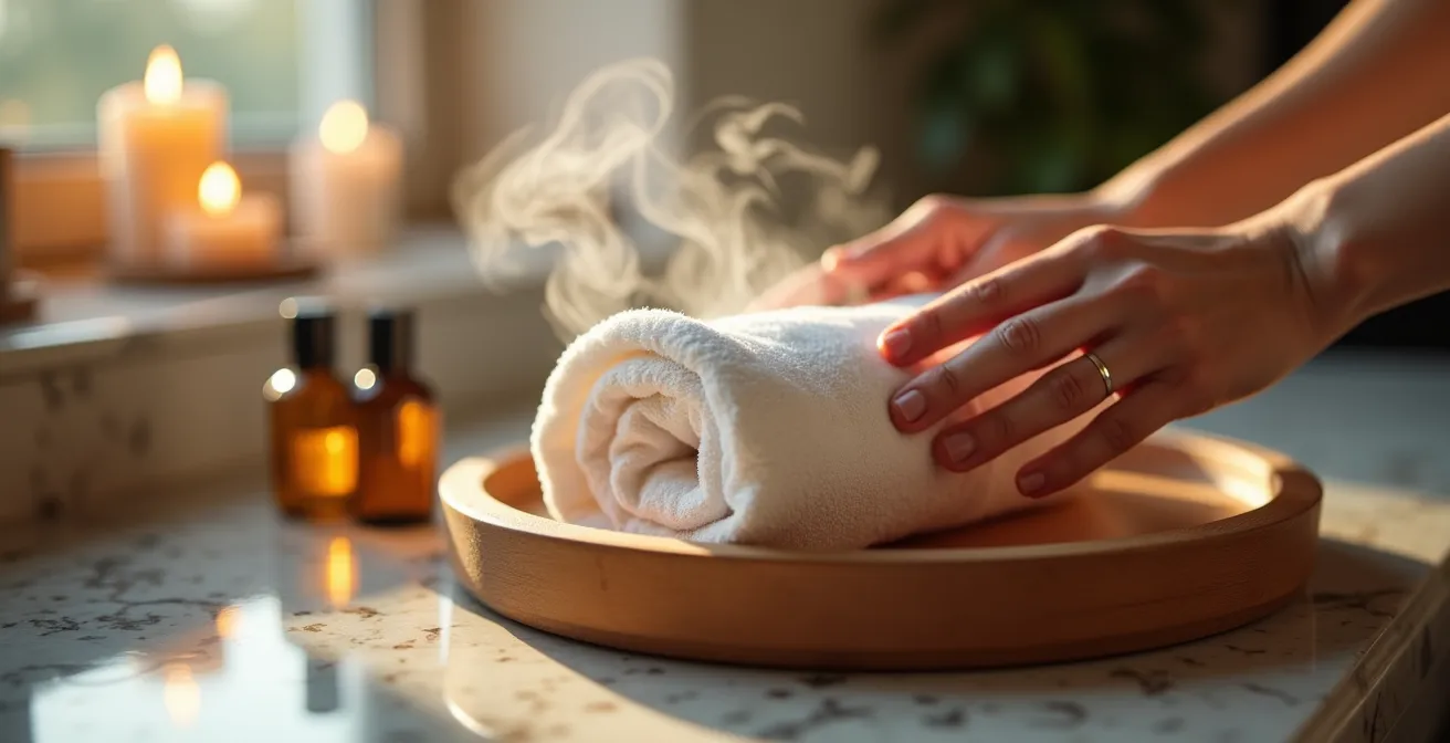 Ambiente spa domestico con asciugamani lussuosi e candele